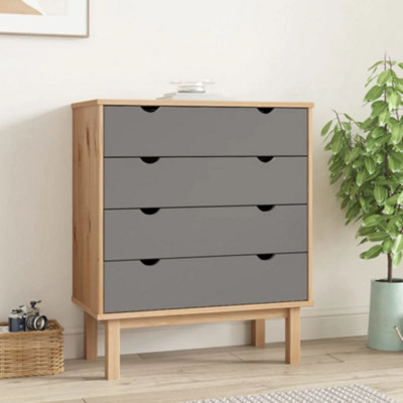 Image of Vidaxl Drawer Cabinet Otta Brown&grey 76.5X39.5X90Cm Solid Wood Pine, Grey 348583