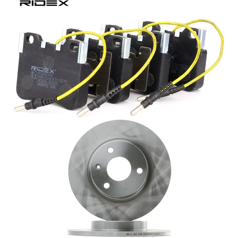 Image of RIDEX 3405B2651 Brake disc and pads set Front Axle, Brake Disc Type: Solid, with integrated wear sensor Brake Set,disc brakes (3405)