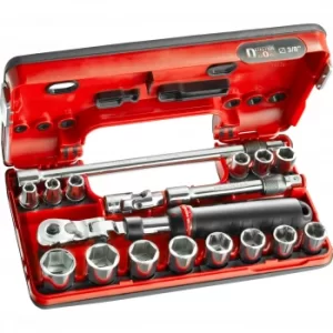 Image of Facom 18 Piece 3/8" Drive Hex Socket Set Metric in Detection Box 3/8"