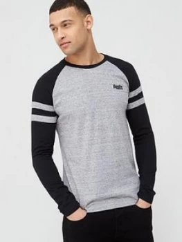 Image of Superdry Orange Label Baseball Ringer Long Sleeve T-Shirt - Dark Grey Size M Men