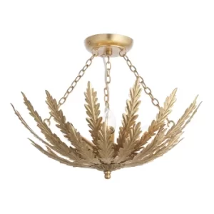 Image of Delphine Decorative Gold Layered Leaf Semi Flush Ceiling Light