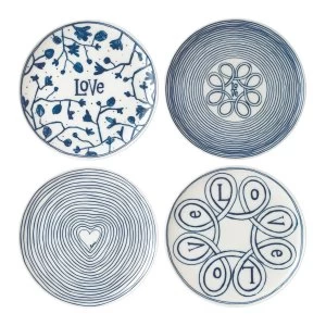 Image of Royal Doulton Ellen DeGeneres 4 Blue Love Plates 21cm Blue