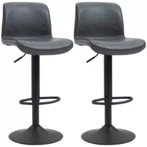 image of HOMCOM Set Of 2 Bar Stools Retro Pu Leather Bar Chairs With Footrest - Dark Grey