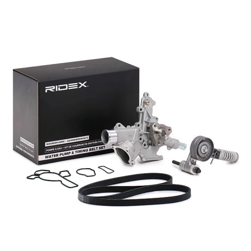 Image of RIDEX Water Pump + V-Ribbed Belt Kit RIDEX 4172P0087