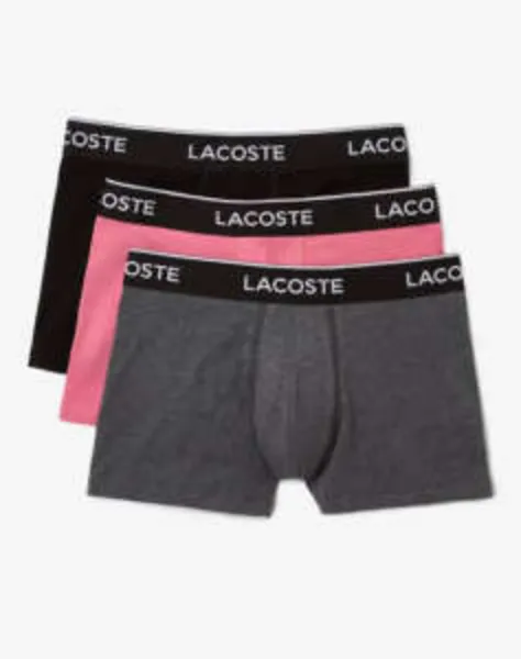 Image of Lacoste 3 Pack Trunks Grey/Pink/Black S