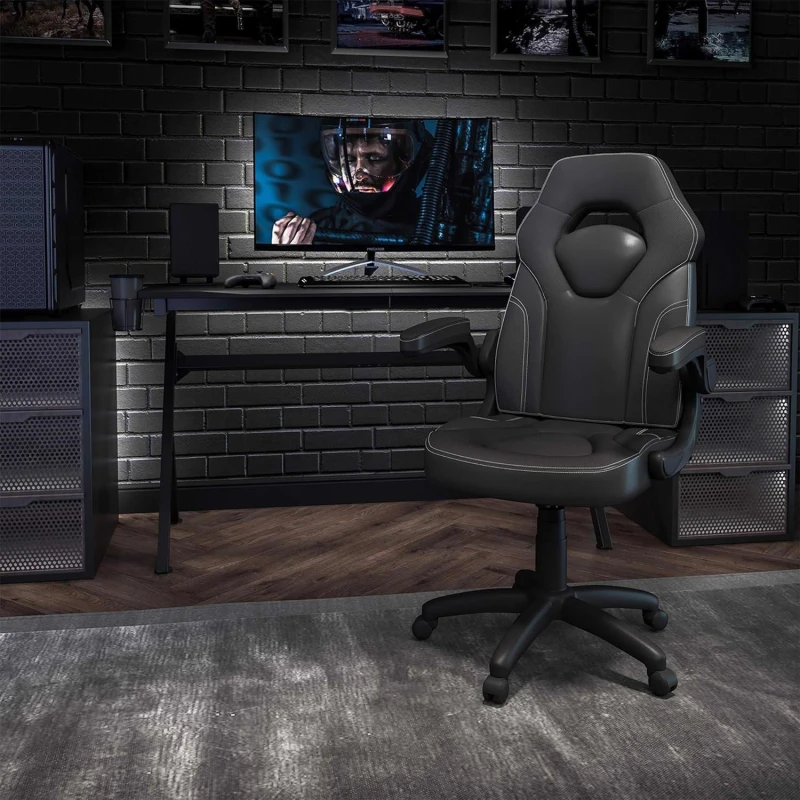 Image of FWStyle FWStyle Black Faux Leather Racer Style Deluxe Gaming Chair Black One Size Unisex 5056413133991