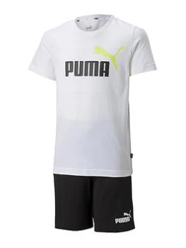 image of Puma Puma Boys Jersey Short & Tee Set - White/black, White/Black, Size 13-14 Years