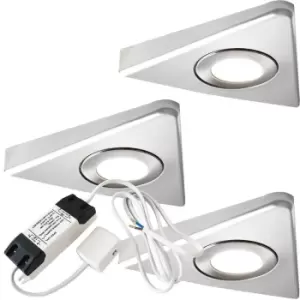 Image of 3x BRUSHED NICKEL Triangle Surface Under Cabinet Kitchen Light & Driver Kit - Warm White LED