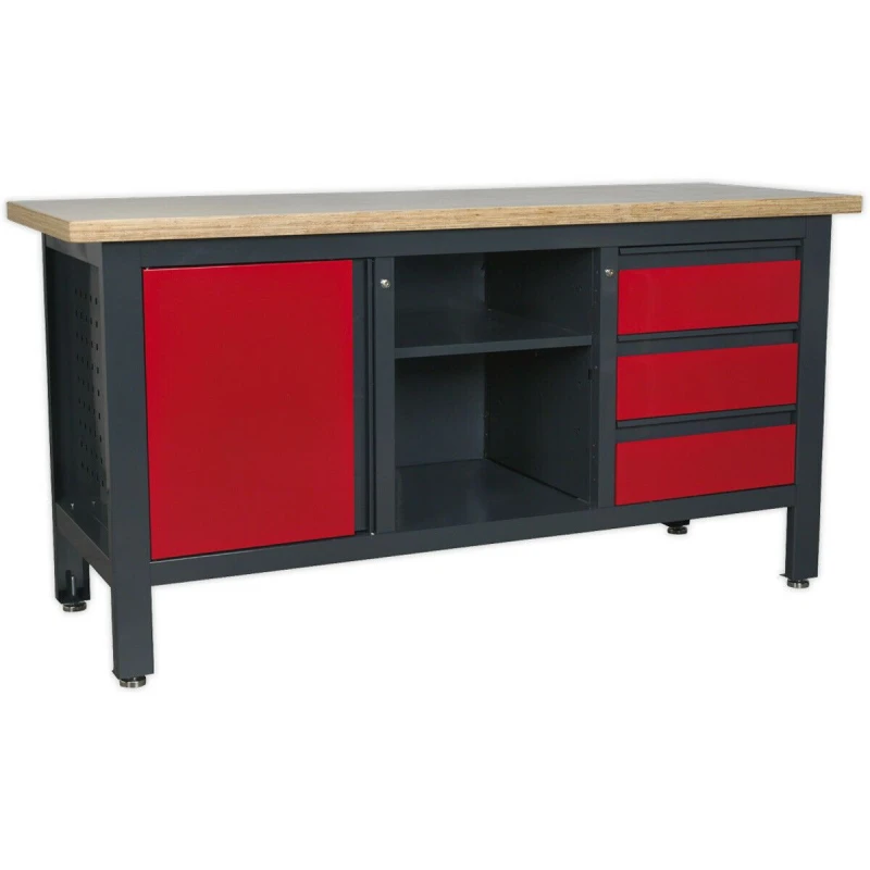 Image of Loops Lockable Workstation- 3 Draw & Cupboard with Pegboard & Adjustable Shelf Storage Multi