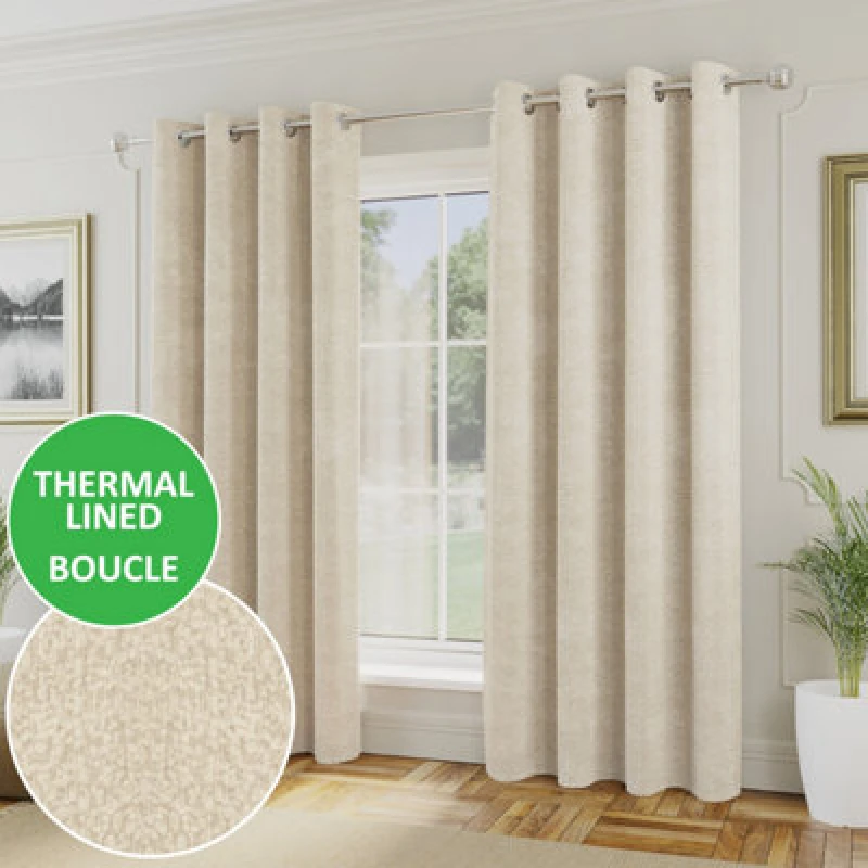 Image of Royale Boucle Thermal Ready Made Eyelet Curtains Cream