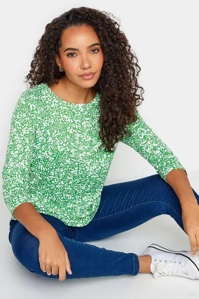 M&Co Abstract Print Crew Neck Top Green