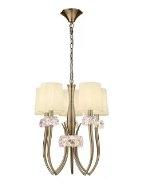 image of Loewe Slim Ceiling Pendant 5 Light E27, Antique Brass with Cream Shades