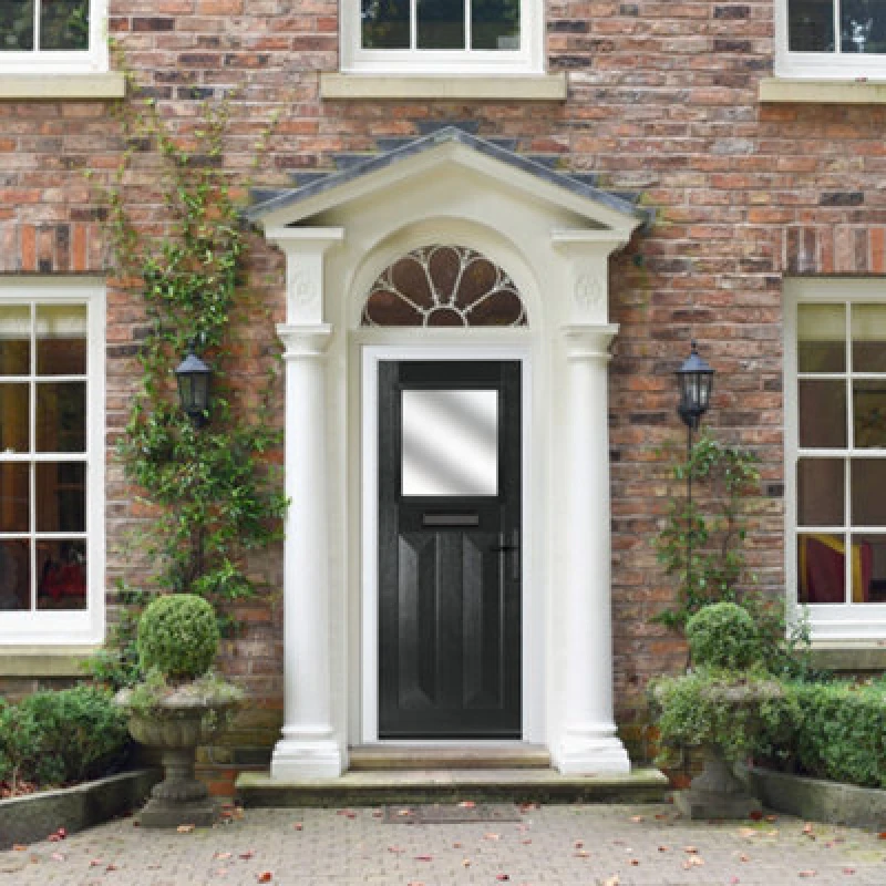 Image of Lacerta Composite Door Eaton Black 920mm X 2090mm Open In Left Hand Obs Glass 10 Year Guarantee - Free Delivery & Smart Lock
