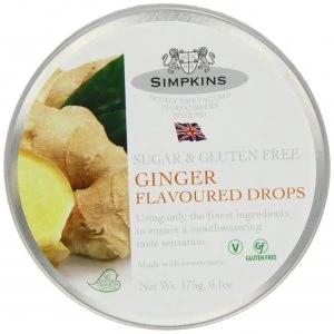 image of Simpkins Ginger Drops Sugar Free Gluten Travel Sweets 175g