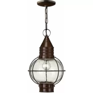 image of 1 Bulb Chain Onion Lantern Light Clear Seedy Glass Sienna Bronze LED E27 Bulb