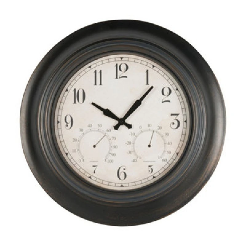 Image of Buttercup Farm Outdoor Clock With Temperature And Humidity - Metal/plastic/glass - L6.7 X W53.3 X H53.3cm - Antique Black