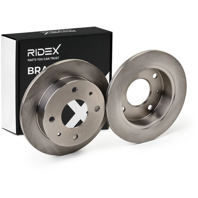 Image of RIDEX 82B0040 Brake disc Front Axle, solid, Cast Iron, Uncoated, Untreated, without bolts/screws Cast Iron Brake Disc (82)