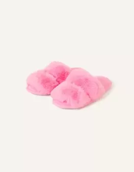 Image of Accessorize Womens Faux Fur Double Band Sliders Pink, Size: S