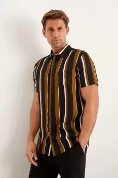 Mens Short Sleeve Black Bowling Stripe Shirt