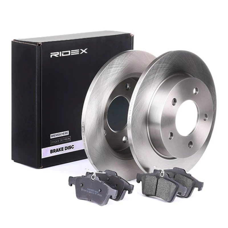 Image of RIDEX 3405B0206 Brake disc and pads set Rear Axle, Brake Disc Type: Solid Brake Set,disc brakes (3405)