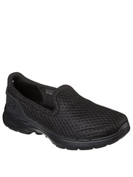 Image of Skechers Wide Fit Go Walk 6 Athletic Mesh Slip On Trainers - Black, Size 4, Women
