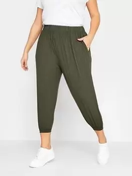 Image of Yours Jersey Crop Harem Khaki, Green, Size 18, Women