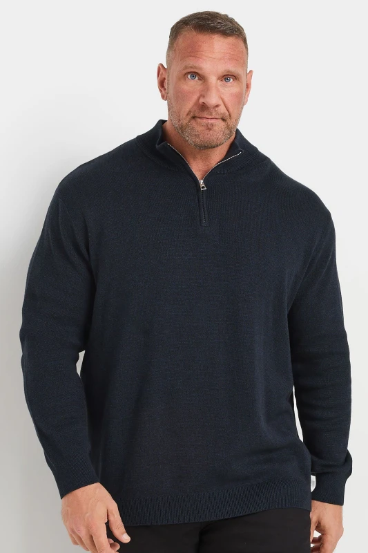 Image of BadRhino Quarter Zip Knit Jumper Dark Navy