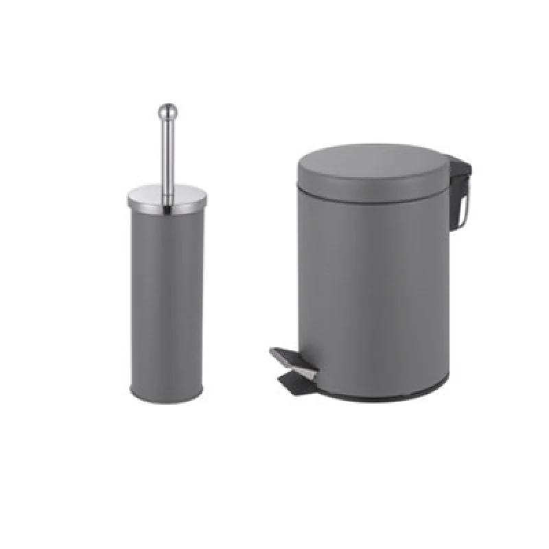 Image of Innoteck Essentials Pedal Dustbin And Toilet Brush With Holder Set - Grey.