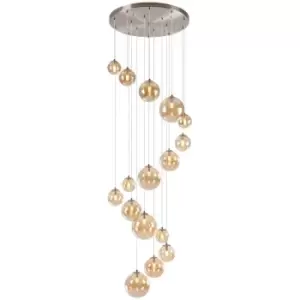 image of Luminosa Marshall Ceiling Pendant, 16 Light G9, Satin Nickel, Amber Plated Glass