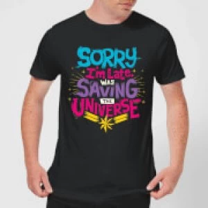 Image of Captain Marvel Sorry I'm Late Mens T-Shirt - Black - M
