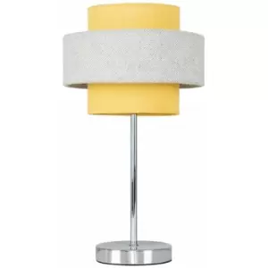 image of Minisun - Touch Table Lamp Chrome Finish 4 Stage Dimmer 2 Tier Shades - Mustard & Grey - No Bulb