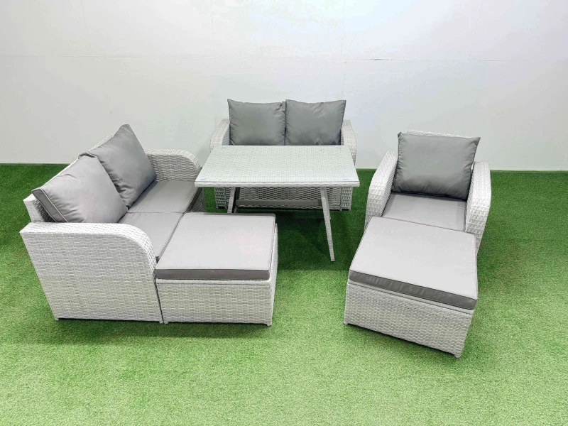 Image of Fimous 7 Seater PE Rattan Garden Furniture Set Love Sofa Reclining Chair Set in Light Grey Light Grey Unisex