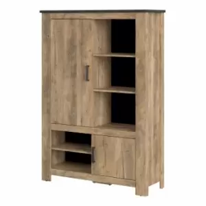 Rapallo 2 Door 5 Shelves Cabinet In Chestnut And Matera Grey