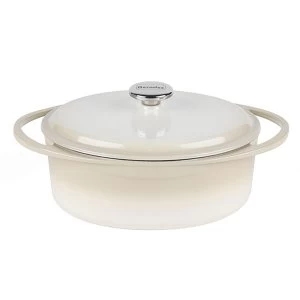 Image of Robert Dyas Berndes 4.7L Oval Cast Iron Casserole Dish with Lid - Cream