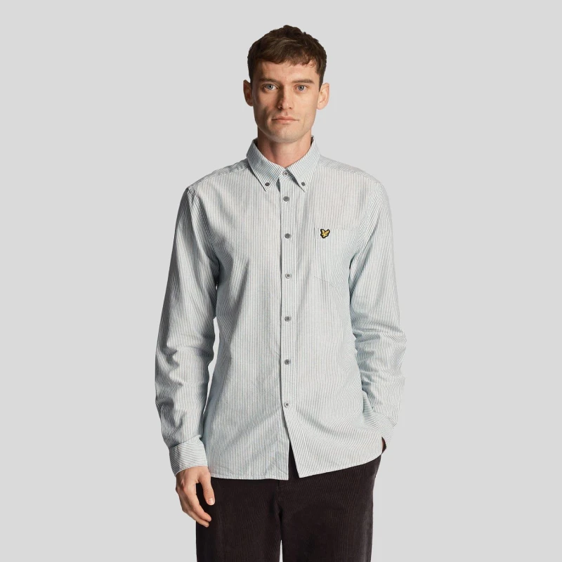 Image of Lyle & Scott Court Green / White Stripe Oxford Shirt Green Male M 210050UK