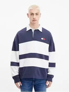 Image of Tommy Jeans Tommy Jeans Tjm Skater Archive Block Rugby Polo Shirt, Twilight Navy, Size L, Men