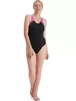 Image of Speedo Plastisol Laneback Swimsuit - Black, Size 30, Women