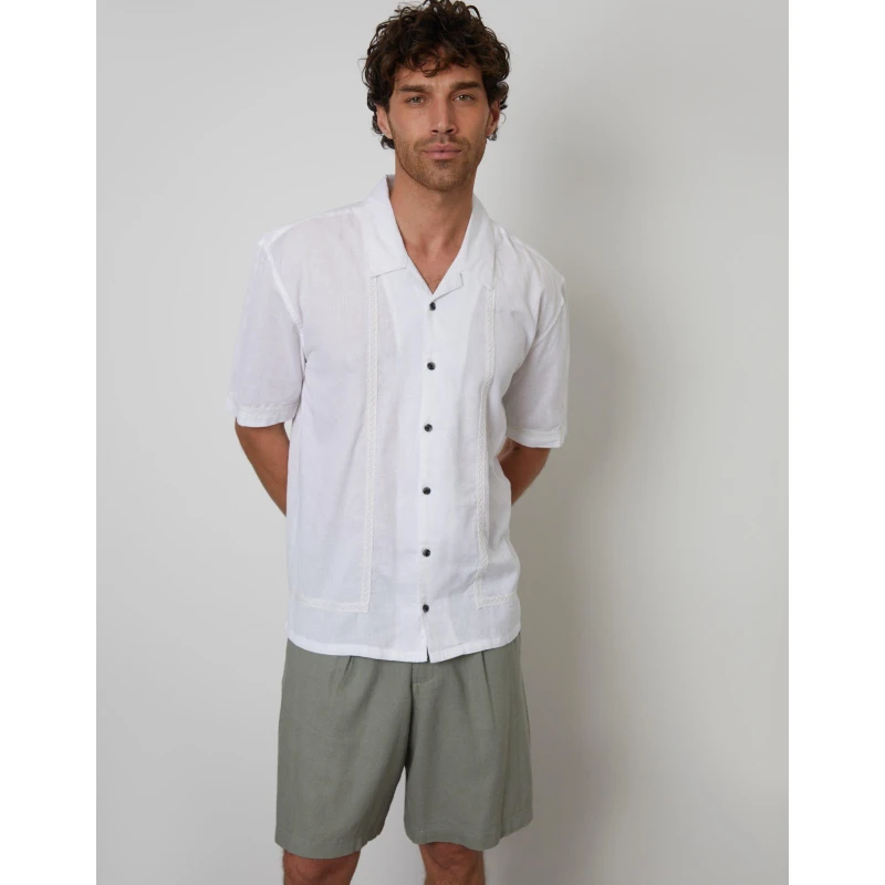 Image of Threadbare Mens Short-Sleeve Bowling Shirt White male Small