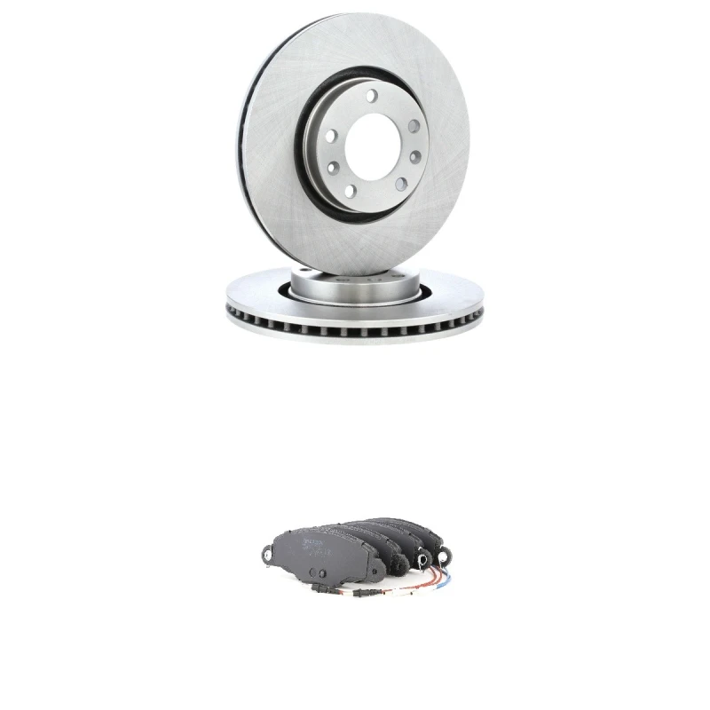 Image of RIDEX 3405B2668 Brake disc and pads set Front Axle, Brake Disc Type: Externally Vented, incl. wear warning contact Brake Set,disc brakes (3405)