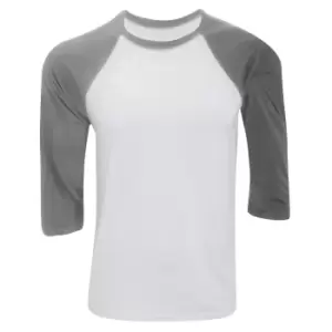 Image of Canvas Mens 3/4 Sleeve Baseball T-Shirt (2XL) (White/Deep Heather)