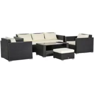 Image of Outsunny - Garden Rattan Furniture 7 PCs Sofa Set Patio Outdoor Wicker Weave Conservatory Table Chairs w/ Cushions Aluminium Frame