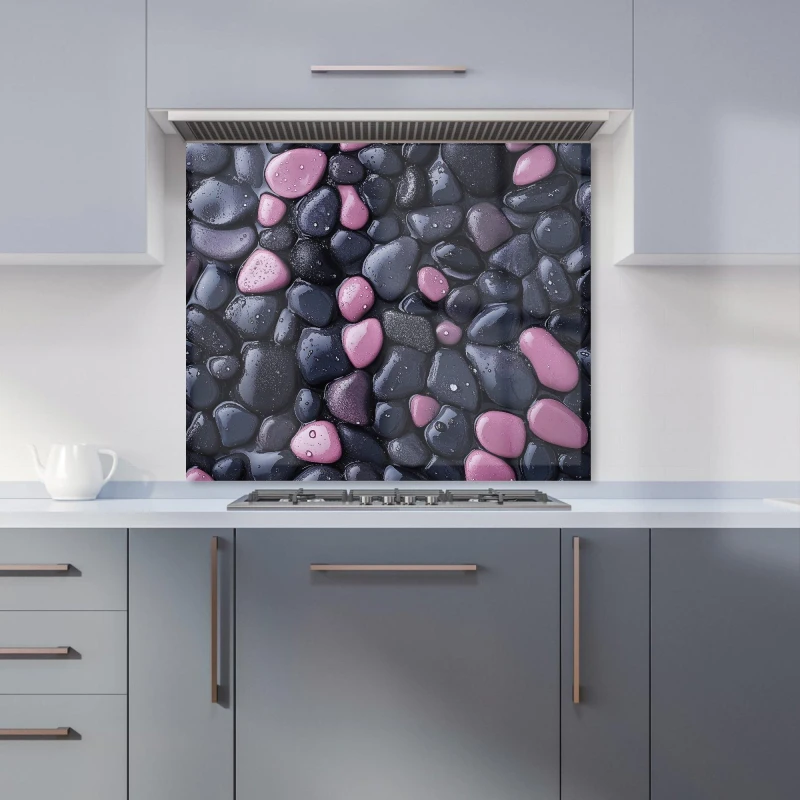 Image of Warren Reed - Designer Blush & Charcoal Pebble Mix Kitchen Splashback Size: 600mm x 750mm Multicolor Unisex 600mm x 750mm