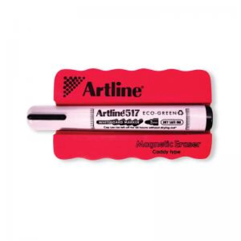Image of Artline Artline Grooved Magentic Eraser Red with Artline Eco-Green Whiteboard Marker Black (Pack of 6) ERT-M ERT-MMG517