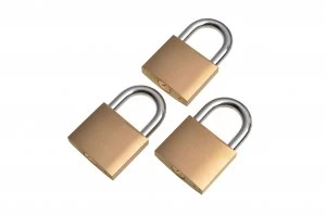 Image of Wickes Padlock - Brass 40mm Pack of 3
