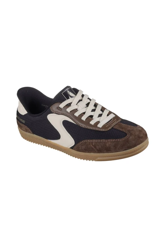 Image of Skechers Womens HOTSHOT EVERYDAY EASE Nylon & Suede Bungee Slip-Ins Black/Brown in Black Size: 5 Black Female 5