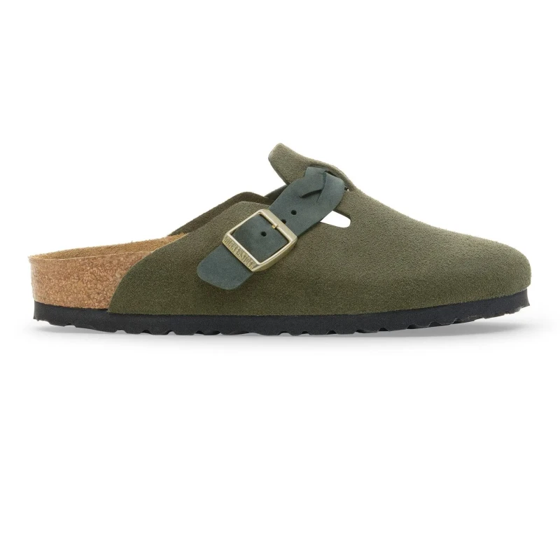 Image of Birkenstock Woven suede leather sandals For Her Birkenstock Boston Vert Female 43 Etroit