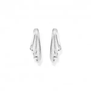 image of Sterling Silver Wave White Stones Hoop Earrings H2230-051-14