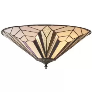 image of Tiffany Glass Semi-Flush Ceiling Light - Art Deco Round Inverted Shade - i00033