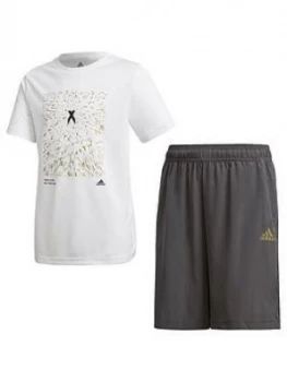 Image of Boys, Adidas Youth X Short And Tee Set, Black/Gold, Size 5-6 Years