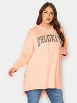 Image of Yours Slogan Longline Hoodie, Orange, Size 20, Women